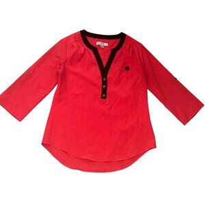 Lilac Bloom Womens 3/4 Sleeve Red Blouse With Black Trim & Button Accents Size M